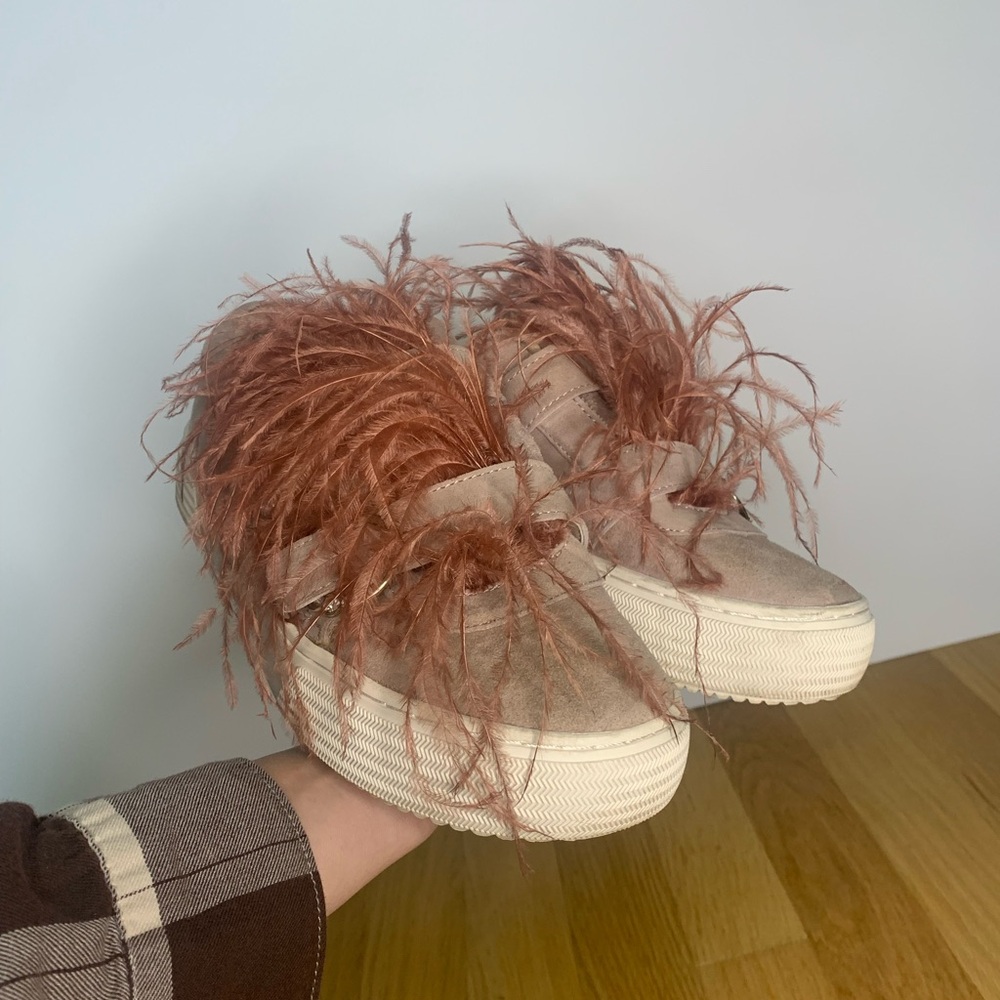 Zara Feathers Velvet Pink Shoes